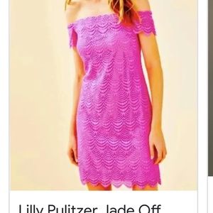 Lilly Pulitzer off the shoulder Jade Dress in pink tropics
